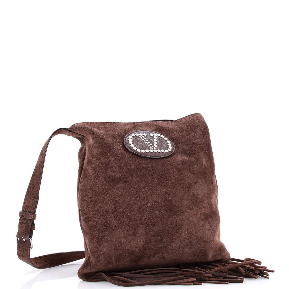 Valentino Garavani Small Nellcote Fringe Shoulder Bag Suede with Studded Detail - Picture 2 of 5